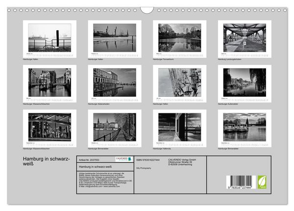 Produktbild: Hamburg in schwarz-wei&szlig; (Wandkalender 2026 DIN A3 quer), CALVENDO Monatskalender