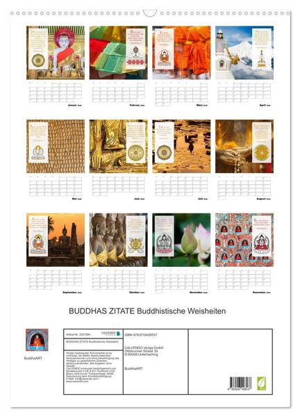 Produktbild: BUDDHAS ZITATE Buddhistische Weisheiten (Wandkalender 2026 DIN A2 hoch), CALVENDO Monatskalender