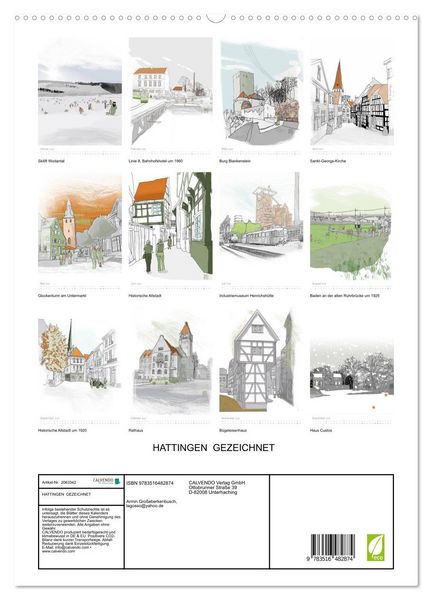 Produktbild: HATTINGEN GEZEICHNET (hochwertiger Premium Wandkalender 2026 DIN A2 hoch), Kunstdruck in Hochglanz