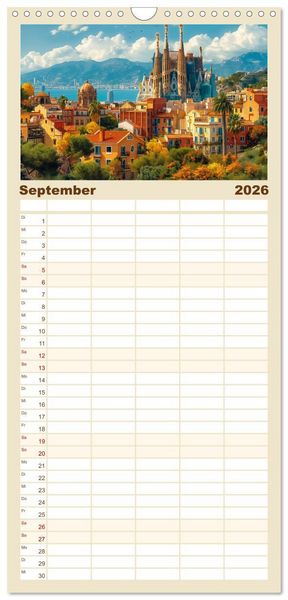 Produktbild: Familienplaner 2026 - Reisest&auml;dte Europas mit 5 Spalten (Wandkalender, 21 x 45 cm) CALVENDO