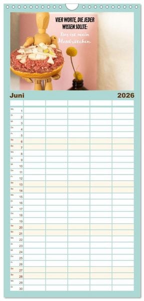 Produktbild: Familienplaner 2026 - Mettkalender - Spread some more Mett mit 5 Spalten (Wandkalender, 21 x 45 cm) CALVENDO