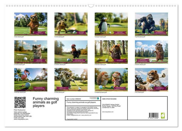 Produktbild: Funny charming animals as golf players (Wall Calendar 2026 DIN A2 landscape), CALVENDO 12 Month Wall Calendar
