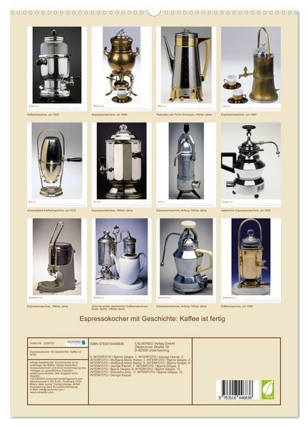 Produktbild: Espressokocher mit Geschichte: Kaffee ist fertig (hochwertiger Premium Wandkalender 2026 DIN A2 hoch), Kunstdruck in Hochglanz