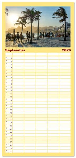 Produktbild: Familienplaner 2026 - An Rio's Str&auml;nden mit 5 Spalten (Wandkalender, 21 x 45 cm) CALVENDO