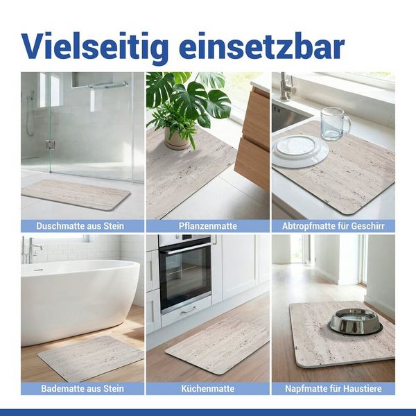 Produktbild: Diatomit Badematte Mod. Puna Beige, 60 x 39 cm, schnelltrocknend und rutschsicher