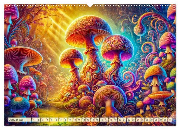 Produktbild: Psychedelische Pilze - Die bunte Welt der magischen Pilze (Wandkalender 2026 DIN A2 quer), CALVENDO Monatskalender