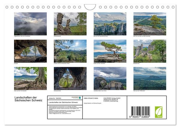 Produktbild: Landschaften der S&auml;chsischen Schweiz (Wandkalender 2026 DIN A4 quer), CALVENDO Monatskalender