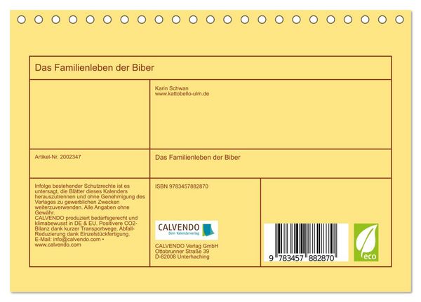 Produktbild: Das Familienleben der Biber (Tischkalender 2026 DIN A5 quer), CALVENDO Monatskalender