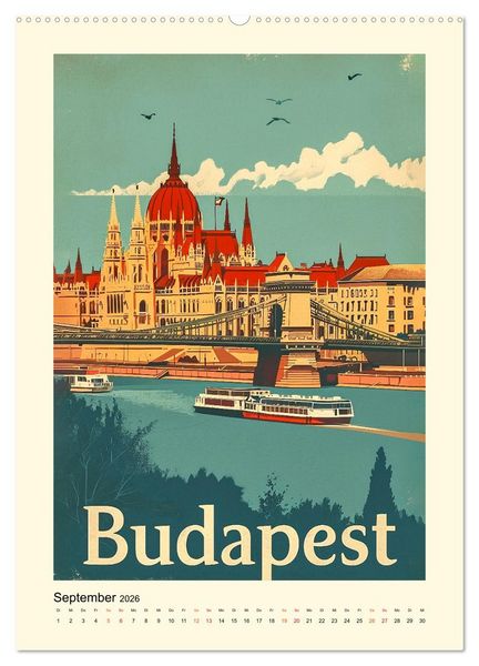 Produktbild: Metropolen Retro-Kalender (hochwertiger Premium Wandkalender 2026 DIN A2 hoch), Kunstdruck in Hochglanz