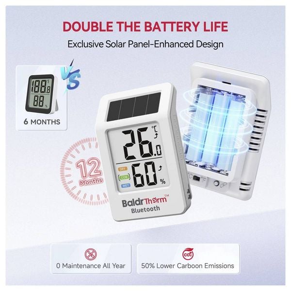 Produktbild: BaldrTherm Solar Thermo-/Hygrometer Wei&szlig; HCS702B