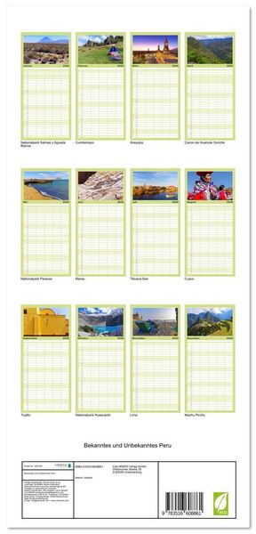 Produktbild: Familienplaner 2026 - Bekanntes und Unbekanntes Peru mit 5 Spalten (Wandkalender, 21 x 45 cm) CALVENDO
