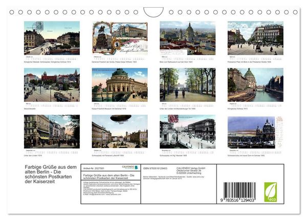 Produktbild: Farbige Gr&uuml;&szlig;e aus dem alten Berlin - Die sch&ouml;nsten Postkarten der Kaiserzeit (Wandkalender 2026 DIN A4 quer), CALVENDO Monatskalender