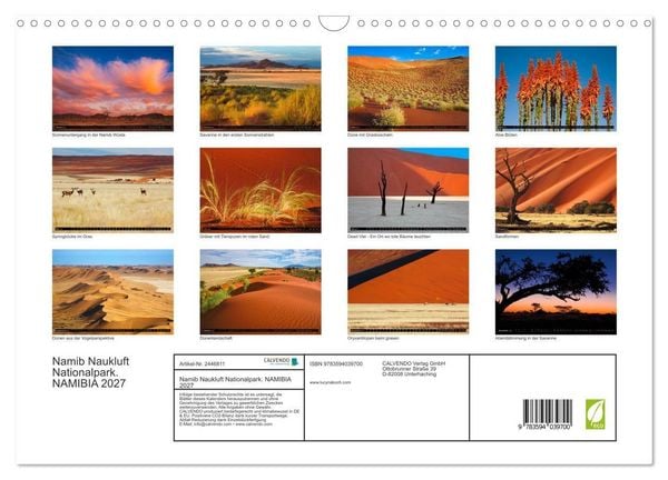 Produktbild: Namib Naukluft Nationalpark. NAMIBIA 2027 (Wandkalender 2027 DIN A3 quer), CALVENDO Monatskalender