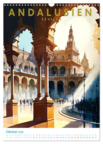 Produktbild: Andalusien - Old School Poster Style (Wandkalender 2026 DIN A3 hoch), CALVENDO Monatskalender
