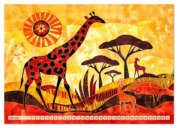 Produktbild: Abstraktes Afrika - Wilde Savanne in leuchtenden Farben (hochwertiger Premium Wandkalender 2026 DIN A2 quer), Kunstdruck in Hochglanz