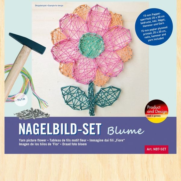 PEBARO NB7-SET - Nagelbild-Set Blume, Fadenbild, 20x20cm, Bastelset