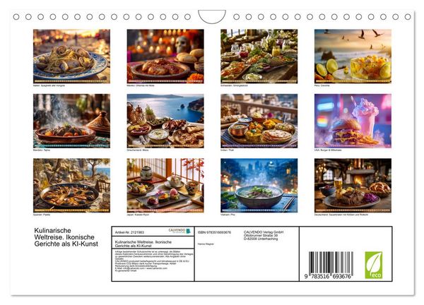 Produktbild: Kulinarische Weltreise. Ikonische Gerichte als KI-Kunst (Wandkalender 2026 DIN A4 quer), CALVENDO Monatskalender