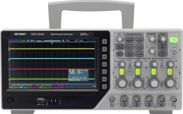 VOLTCRAFT DSO-1204F Digital-Oszilloskop 200 MHz 4-Kanal 1 GSa/s 64 kpts 8 Bit Digital-Speicher (DSO), Funktionsgenerator