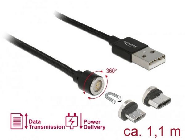 Produktbild: Delock USB-Kabel USB 2.0 USB-A Stecker, USB-C&reg; Stecker, USB-Micro-B Stecker 1.10 m Schwarz 85723