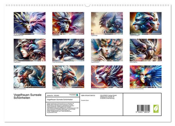 Produktbild: Vogelfrauen Surreale Sch&ouml;nheiten (hochwertiger Premium Wandkalender 2026 DIN A2 quer), Kunstdruck in Hochglanz