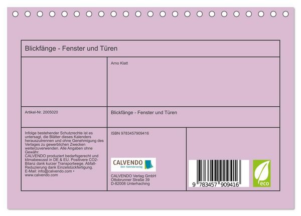 Produktbild: Blickf&auml;nge - Fenster und T&uuml;ren (Tischkalender 2026 DIN A5 quer), CALVENDO Monatskalender