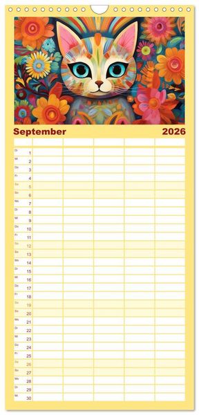 Produktbild: Familienplaner 2026 - Lustige Katzen im Stil der Meister mit 5 Spalten (Wandkalender, 21 x 45 cm) CALVENDO