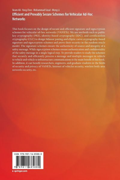 Produktbild: Efficient and Provably Secure Schemes for Vehicular Ad-Hoc Networks