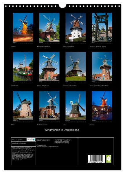 Produktbild: Windm&uuml;hlen in Deutschland (Wandkalender 2026 DIN A3 hoch), CALVENDO Monatskalender