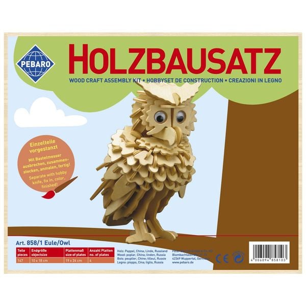 Produktbild: PEBARO 858/1 - Holzbausatz Eule, 147 Teile, Holzkonstruktion zum Zusammenstecken