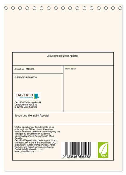 Produktbild: Jesus und die zw&ouml;lf Apostel (Tischkalender 2026 DIN A5 hoch), CALVENDO Monatskalender