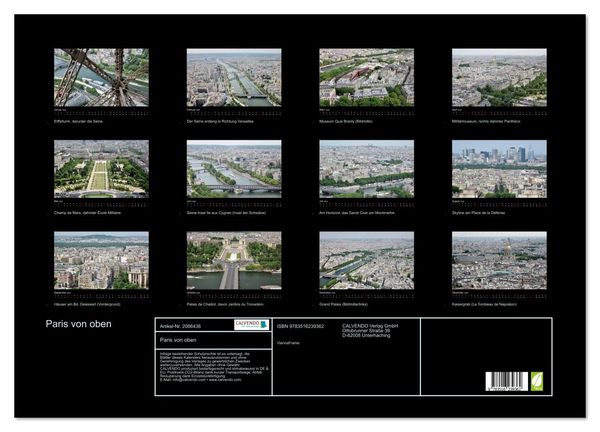 Produktbild: Paris von oben (Wandkalender 2026 DIN A2 quer), CALVENDO Monatskalender