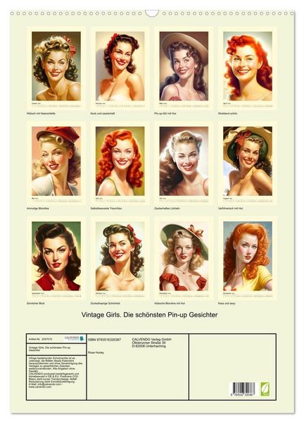 Produktbild: Vintage Girls. Die sch&ouml;nsten Pin-up Gesichter (Wandkalender 2026 DIN A2 hoch), CALVENDO Monatskalender