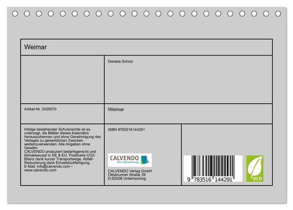 Produktbild: Weimar (Tischkalender 2026 DIN A5 quer), CALVENDO Monatskalender