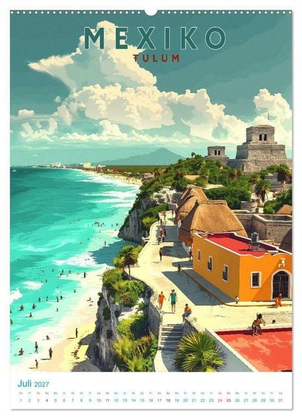 Produktbild: Mexiko - Old School Poster Style (Wandkalender 2027 DIN A2 hoch), CALVENDO Monatskalender