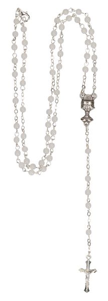 Produktbild: Glas Rosenkranz wei&szlig;e Glasperlen, 38 cm, gekettelt