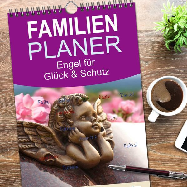 Produktbild: Familienplaner 2026 - Engel f&uuml;r Gl&uuml;ck & Schutz mit 5 Spalten (Wandkalender, 21 x 45 cm) CALVENDO