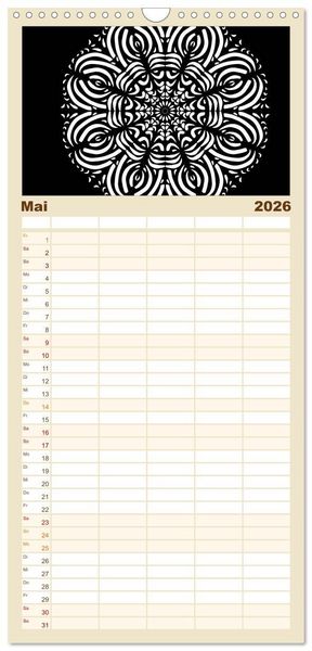 Produktbild: Familienplaner 2026 - Entspannung und Ruhe durch Mandalas mit 5 Spalten (Wandkalender, 21 x 45 cm) CALVENDO