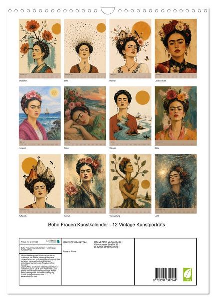 Produktbild: Boho Frauen Kunstkalender - 12 Vintage Kunstportr&auml;ts (Wandkalender 2027 DIN A3 hoch), CALVENDO Monatskalender