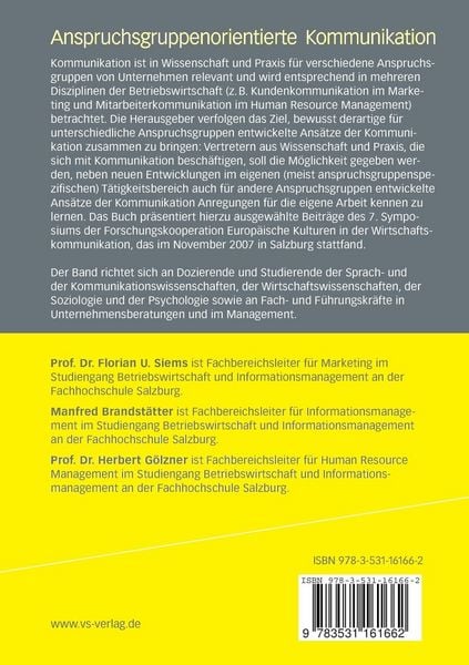 Produktbild: Anspruchsgruppenorientierte Kommunikation