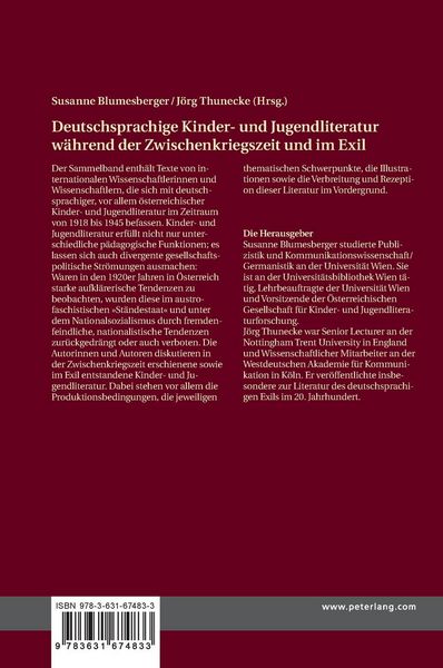 Produktbild: Deutschsprachige Kinder- und Jugendliteratur w&auml;hrend der Zwischenkriegszeit und im Exil