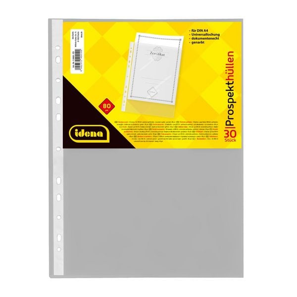 Idena Prospekthüllen aus Kunststoff genarbt 80μ DIN A4 30 Stück