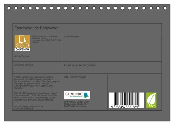 Produktbild: Faszinierende Bergwelten (Tischkalender 2026 DIN A5 quer), CALVENDO Monatskalender
