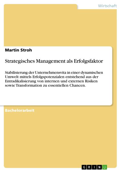 Produktbild: Strategisches Management als Erfolgsfaktor