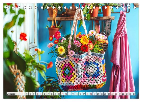 Produktbild: Granny Square Kunst - Ein Jahr voller kreativer H&auml;kelideen (Tischkalender 2026 DIN A5 quer), CALVENDO Monatskalender