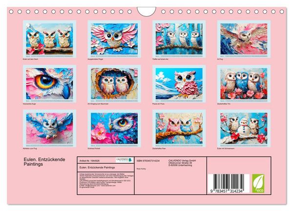 Produktbild: Eulen. Entz&uuml;ckende Paintings (Wandkalender 2026 DIN A4 quer), CALVENDO Monatskalender