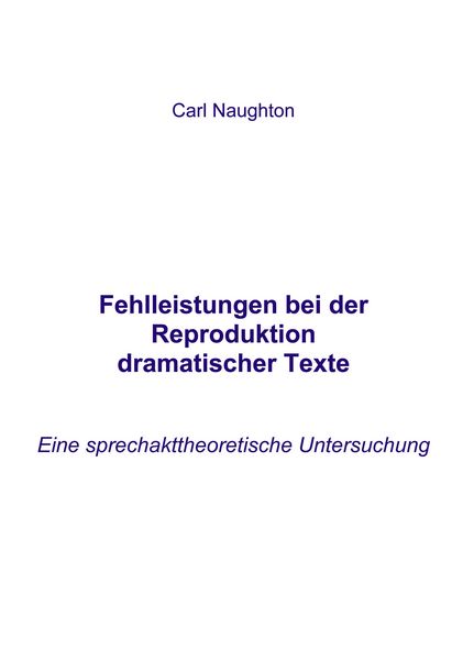 Produktbild: Fehlleistungen bei der Reproduktion dramatischer Texte