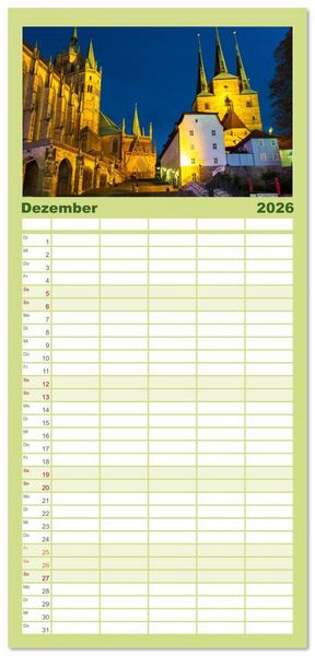 Produktbild: Familienplaner 2026 - Landeshauptstadt Erfurt - Reise durch das sch&ouml;ne Th&uuml;ringen mit 5 Spalten (Wandkalender, 21 x 45 cm) CALVENDO
