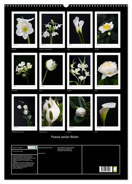 Produktbild: Poesie wei&szlig;er Bl&uuml;ten (Wandkalender 2026 DIN A2 hoch), CALVENDO Monatskalender
