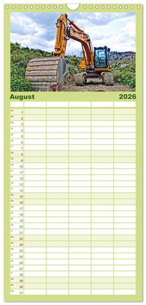 Produktbild: Familienplaner 2026 - Bagger - kraftvolle Arbeitsmaschinen mit 5 Spalten (Wandkalender, 21 x 45 cm) CALVENDO