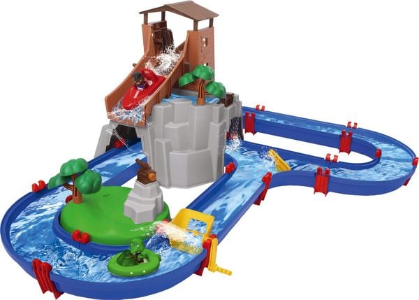 Produktbild: AquaPlay 1547 - Wasserbahn Adventure Land mit Berg, Turm und Stausee, Spieleset inkl. 2 Tierfiguren, Motorboot und Speedboot